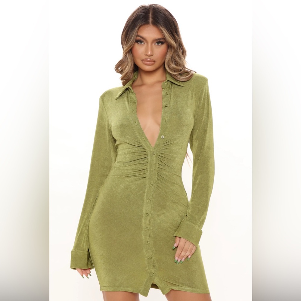 Nights To Remember Shirt Dress - Green